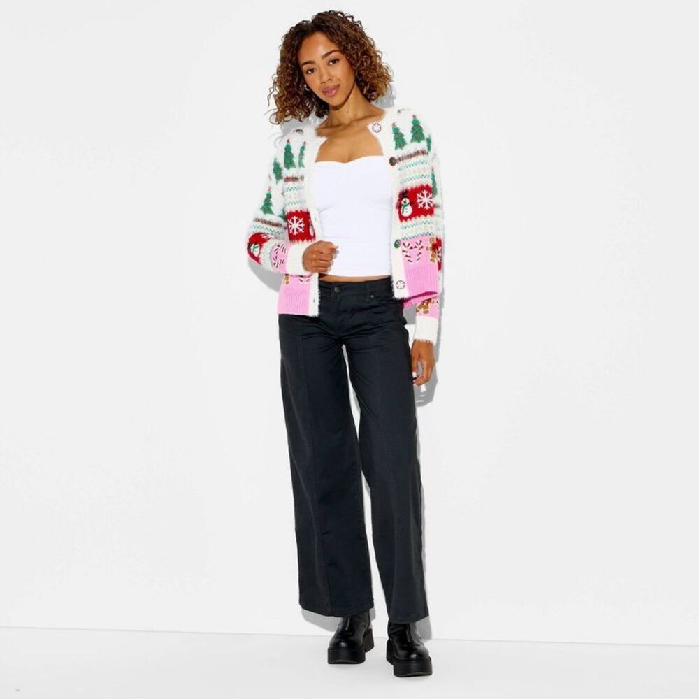 Women's Holiday Icons Festive Graphic Cardigan - Cream XS